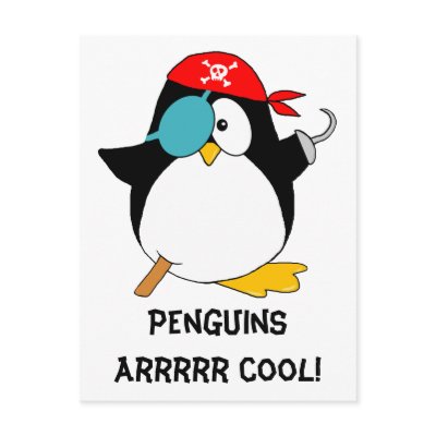 Cool Pirate Penguin Post Cards by ironydesign