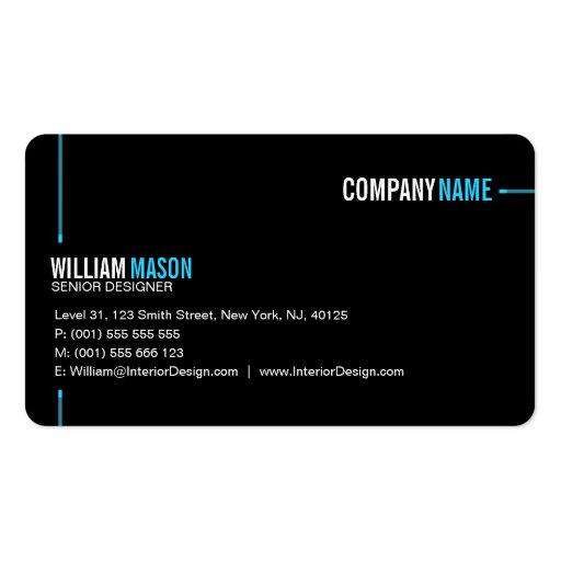 Cool Plain Black and Blue Modern Business Card (front side)