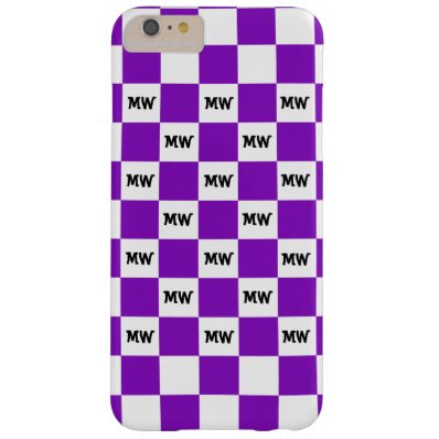 Cool Purple Geometric Checkered Monogram Initials Barely There iPhone 6 Plus Case