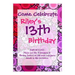 Cool Purple Pink Concentric Circles Girly Pattern Personalized Invitation