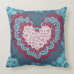 Cool Red and Blue Hearts Circles Pattern Throw Pillow