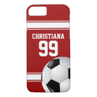 Cool Red and White Stripes Jersey Soccer Ball iPhone 7 Case