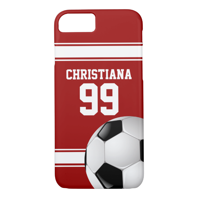 Cool Red and White Stripes Jersey Soccer Ball iPhone 7 Case