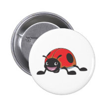 Cool Red Baby Ladybug Cartoon Button
