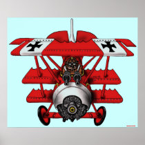 Cool red baron plane art poster design