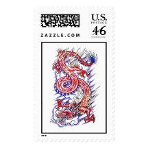 Cool Red Oriental Dragon in Clouds tattoo Stamps