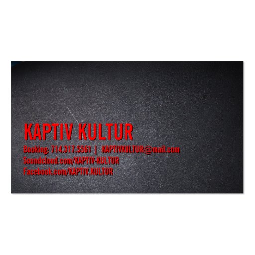 Cool Red Text Black Out DJ Business Card (back side)