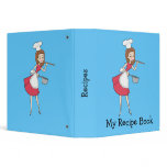 Cool Retro Brunette Girl Chef Art Recipe Binder