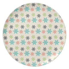 Cool Retro Christmas Holiday Pastel Snowflakes Party Plates