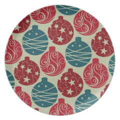 Cool Retro Christmas Ornaments Red Blue Gifts Dinner Plates