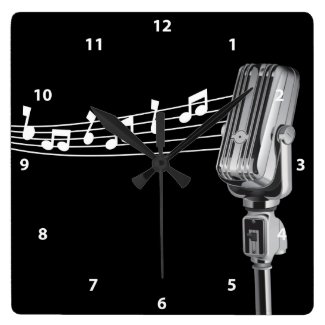 Cool Retro Microphone &amp; Musical Notes Clock