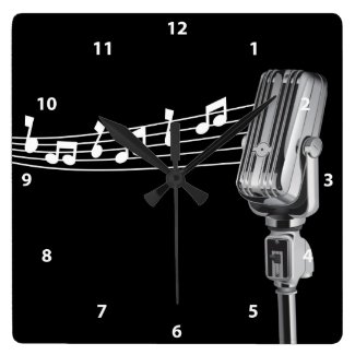 Cool Retro Microphone & Musical Notes Clock
