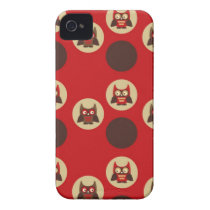 Cool retro owl & circles red and brown owls print iphone 4 case-mate case