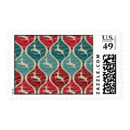 Cool Retro Red and Blue Christmas Reindeer Xmas Postage Stamps