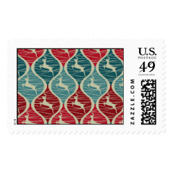 Cool Retro Red and Blue Christmas Reindeer Xmas Stamp