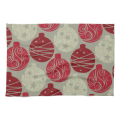 Cool Retro Red Gray Christmas Ornaments Pattern Towel