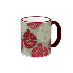 Cool Retro Red Gray Christmas Ornaments Pattern Coffee Mugs