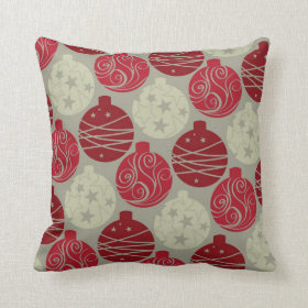 Cool Retro Red Gray Christmas Ornaments Pattern Pillows