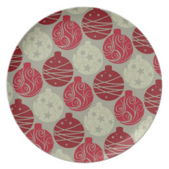Cool Retro Red Gray Christmas Ornaments Pattern Dinner Plate