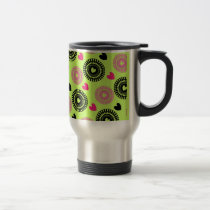 Cool Retro Style Hearts and Flowers Pattern mugs