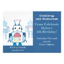 Cool Robot Birthday Party Invitations