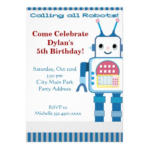 Cool Robot Birthday Party Invitations