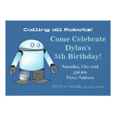 Cool Robot Birthday Party Invitations Blue