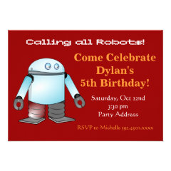 Cool Robot Birthday Party Invitations Red