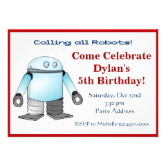 Cool Robot Birthday Party Invitations Red