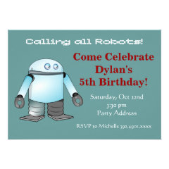 Cool Robot Birthday Party Invitations Teal