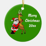 Cool Santa And Reindeer With Sunglasses Ornaments