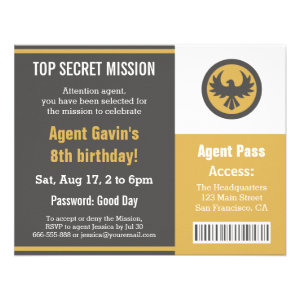 Cool Secret Agent Birthday Party Custom Announcements