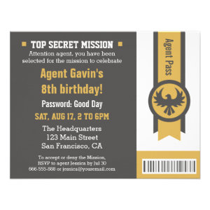 Cool Secret Agent Birthday Party Invite