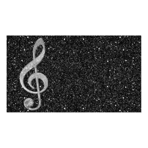 Cool silver glitter shining effects treble clef business card (front side)