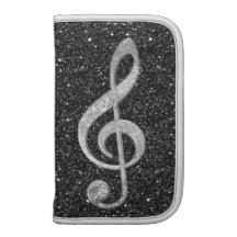 Cool silver glitter shining effects treble clef folio planners