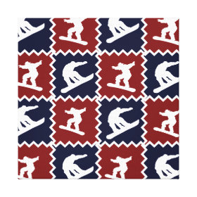 Cool Snowboarding Red Blue Square Pattern Stretched Canvas Prints