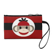 Cool Sock Monkey Beanie Hat Red Black Stripes Change Purse