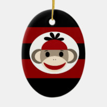 Cool Sock Monkey Beanie Hat Red Black Stripes Ornaments