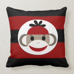 Cool Sock Monkey Beanie Hat Red Black Stripes Throw Pillows