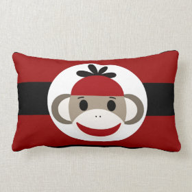 Cool Sock Monkey Beanie Hat Red Black Stripes Throw Pillows