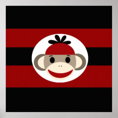 Cool Sock Monkey Beanie Hat Red Black Stripes Posters