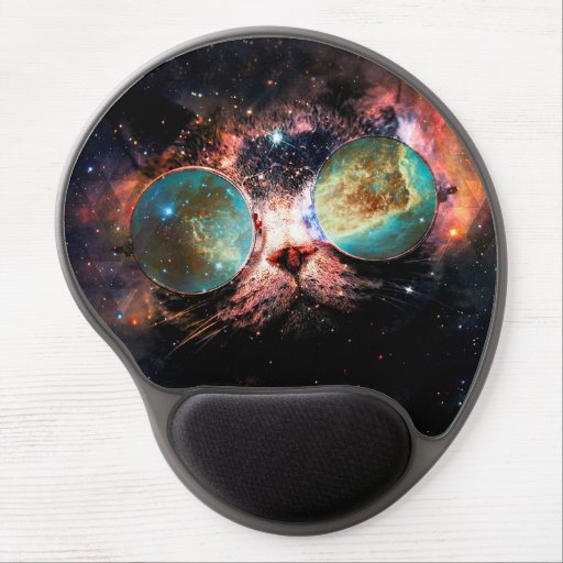 Cool Space Cat with Telescope Glasses in space Gel Mouse Pad Zazzle
