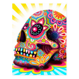 Cool Sugar Skull Art Postcard - Day of the Dead