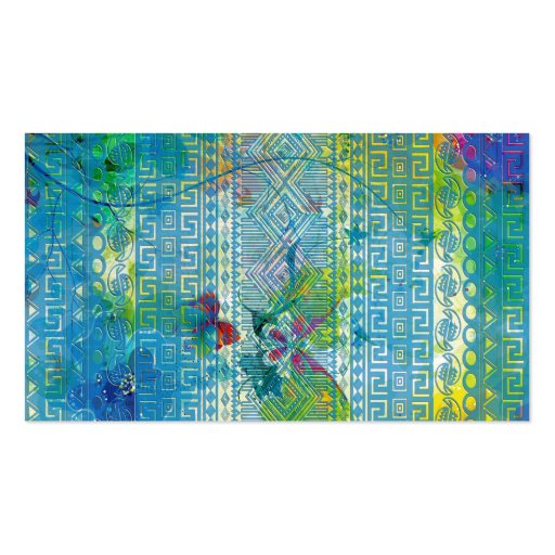 cool summer colours Aztec soft blue pattern Business Cards (back side)