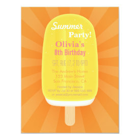 Cool Summer Lolly Popsicle Ice Cream Party 4.25x5.5 Paper Invitation Card
