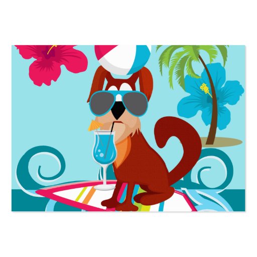 Cool Surfer Dog Surfboard Summer Beach Party Fun Business Card Templates (back side)