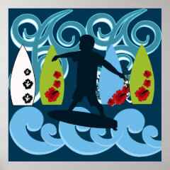 Cool Surfer Dude Surfing Beach Ocean Surf Waves Posters