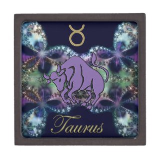 Cool Taurus Gift Box in Blue Fractal and Gold Premium Keepsake Boxes