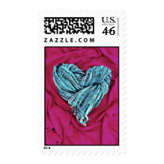 Cool Teal Blue Heart on Hot Pink Fabric Lovely Stamps
