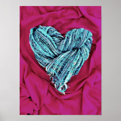 Cool Teal Blue Heart on Hot Pink Fabric Lovely Print